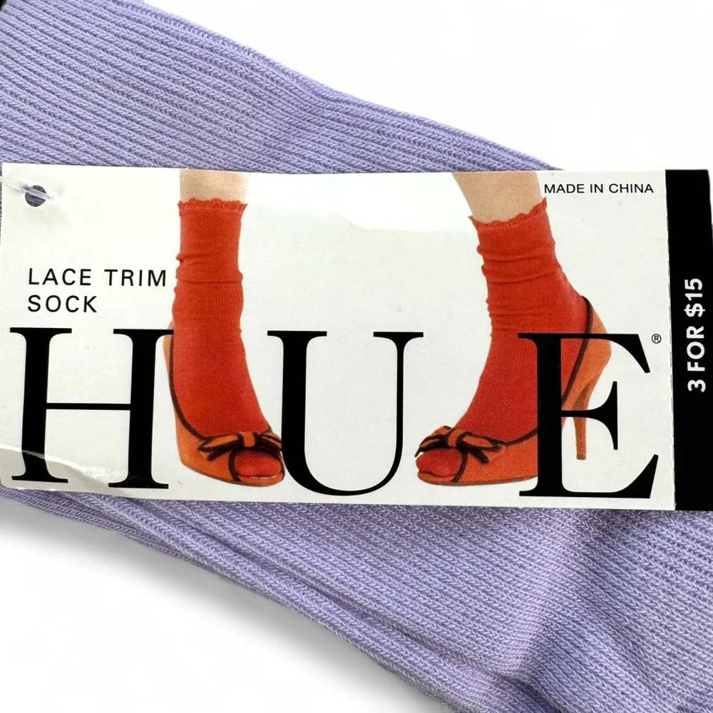 Hue Lace Trim Socks Light‎ Purple Pale Lilac Womens One Size Fits Most